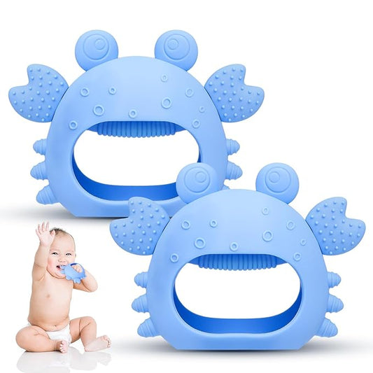 Anboor 2 Pack Baby Teething Toys, Silicone Teethers for Babies 0-6 Months Anti Dropping Hand Teether