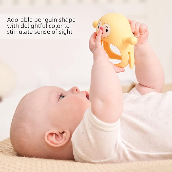 Smily Mia Smily Mia Penguin Teethers, Silicone TeethingToys for Babies 0-6Months 3-6Months, Hand