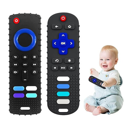 2-Pack Baby Teething Toys-TV Remote Control Shape Silicone Infants Teething 0-18 Months,BPA-Free (2packs-Black)