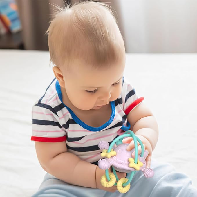 Baby Teething Toy with Rattle - Chew and Rattle Balls for Teething Relief 0-6 Months, 6-12 Months