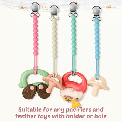 Pacifier Clip with One-Piece Design, 4 Pack Pacifier Holder Clip for Boys and Girls