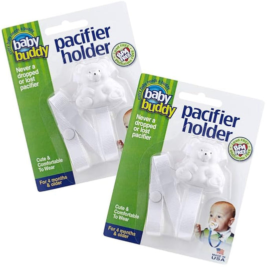 Baby Buddy Pacifier Clip Holder, Newborn Essential with Universal Fit for all Binky and Teether Brands 4+ Months, 2 Pack