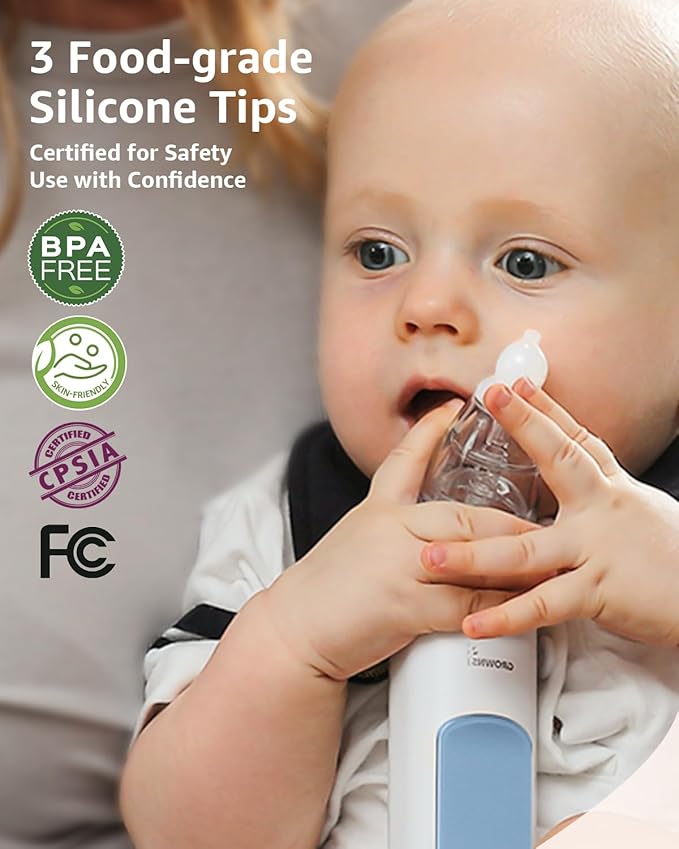 GROWNSY Nasal Aspirator for Baby, Electric Nose Aspirator for Toddler 3 Silicone