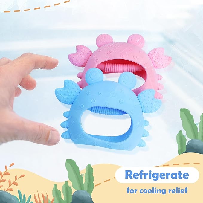 Anboor 2 Pack Baby Teething Toys,Silicone Teethers for Babies 0-6 Months Anti Dropping Hand Teether
