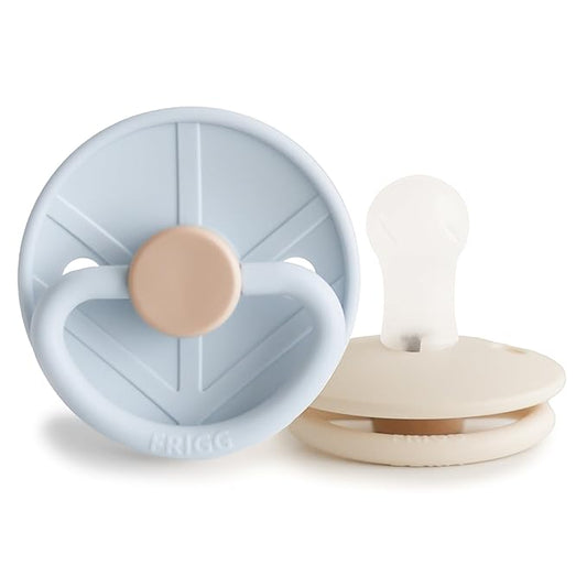 FRIGG Little Viking SilkySoft Silicone Baby Pacifier 2-Pack | Made in Denmark Blue/Cream,0-6 Months)