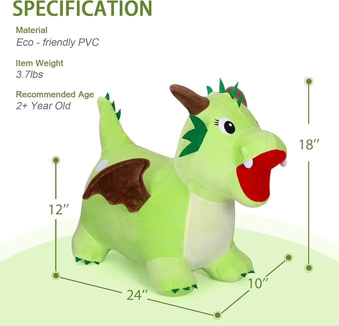 INPANY Bouncy Dinosaur Hopper Toy for Toddlers, Kids Inflatable Dragon Plush Bouncing Horse Hopper 2 3 4 Year