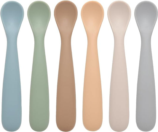Baby Spoons, 6 Pack First Stage Silicone Baby Feeding Spoons, Soft Tip Feeding Baby Utensils, Baby Led Weaning Supplies Training Spoons, Dishwasher and Boil Safe