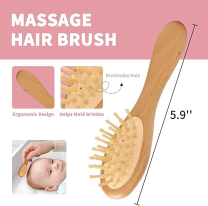Goat Baby Hair Brush Set, Wooden Comb Massage Scalp Comb