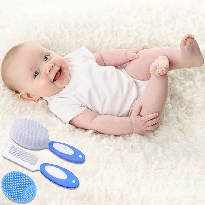 Baby Hair Brush, Cradle Cap Brush, Baby Hair Comb, Baby Hair Brush and Comb Set for Newborns & Toddlers, Baby Brush Soft Bristles, Ideal for Cradle Cap, Perfect Baby Registry Gift (Blue)