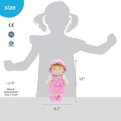 June Garden 12" Soft Dolly Emilia - Stuffed Soft Baby Doll Gift for 1 2 3 Year Old Girls