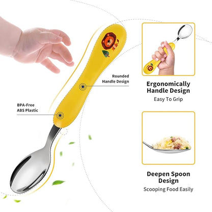 Lehoo Castle Toddler Fork and Spoon, 6pcs Toddler Utensils Kids Silverware, Safe Stainless Steel Toddler Fork Spoon Set, Children Flatware Set, Incudes 3 Spoons and 3 Forks (Blue Yellow)