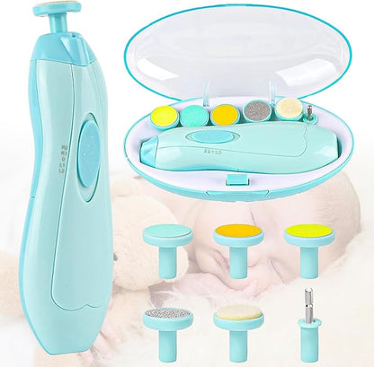 Baby Nail Electric Trimmer, Trim Polish Grooming Kit with 6 Grinding Head and LED Light, Safe Nail Clippers Nail File Kit for New Born Infant Toddler or Adults Toes and Fingernails (Green)