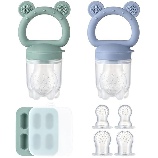2 Pack Silicone Baby Fruit Feeder with Mini Freezer Tray, Baby Teethers
