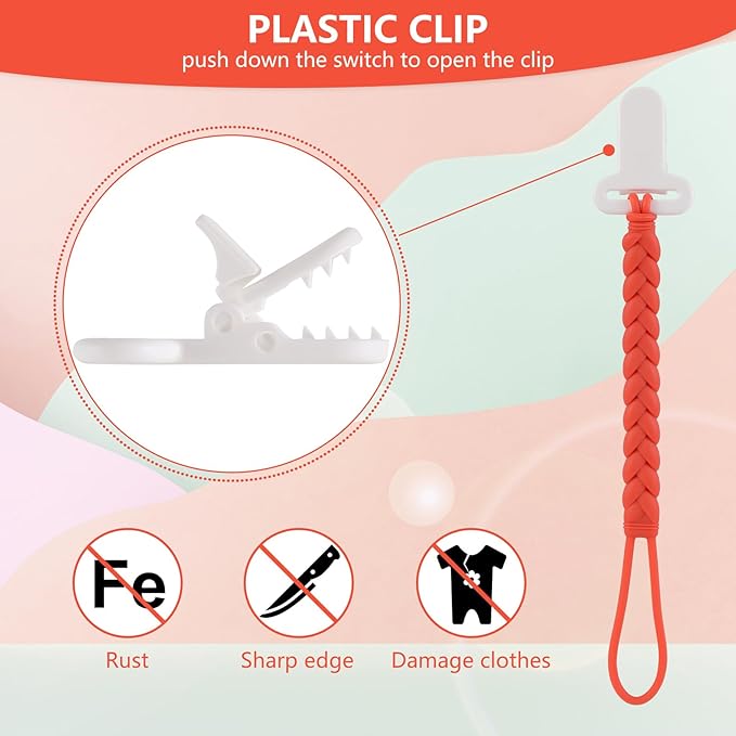 4-Pack Silicone Pacifier Clips with a Woven Rope Shape