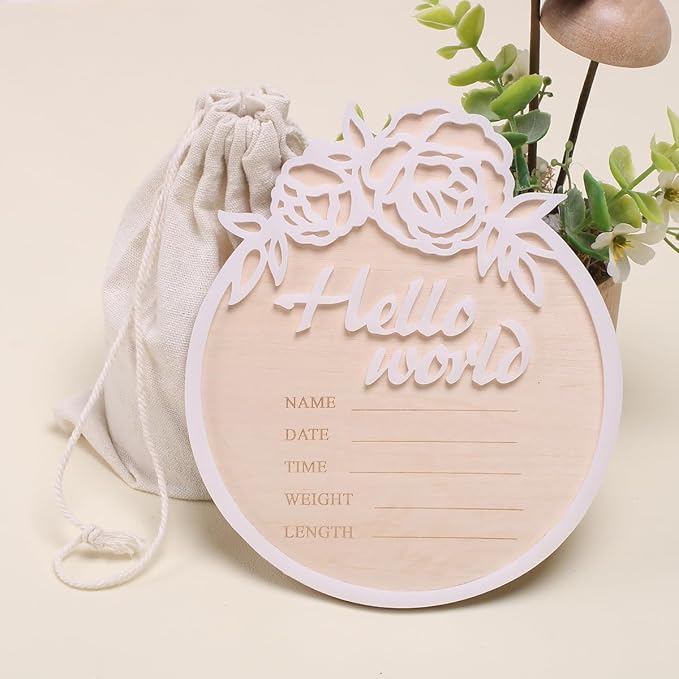 Ylsteed Baby Announcement Signs Baby Milestone Cards Wooden Newborn Photography 6 Inch-White