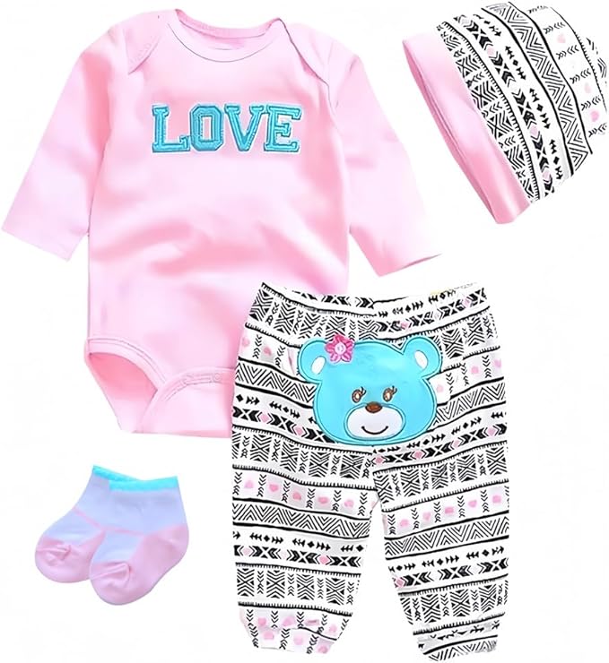 Reborn Baby Dolls Clothes Cute Bear and 'Love' Pattern 4pcs 17-22 Inch 17-22 Inch