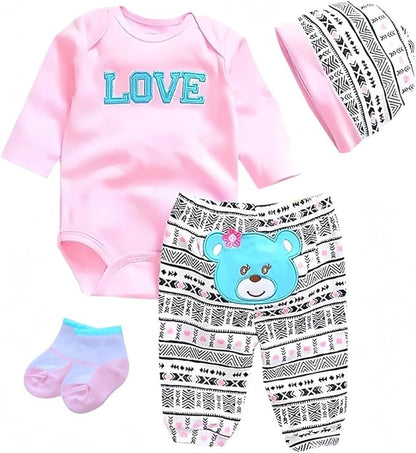 Reborn Baby Dolls Clothes Cute Bear and 'Love' Pattern 4pcs 17-22 Inch 17-22 Inch
