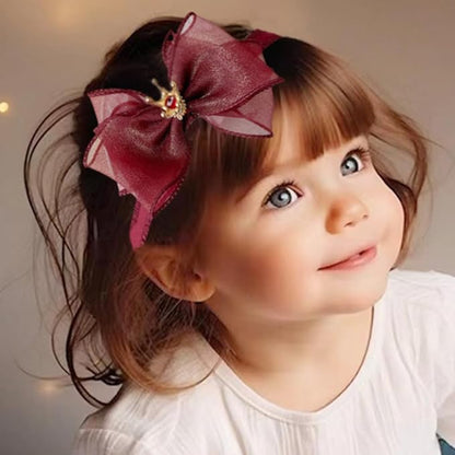 Cute Baby Girl Headband with Lace Bow and Crown Elastic