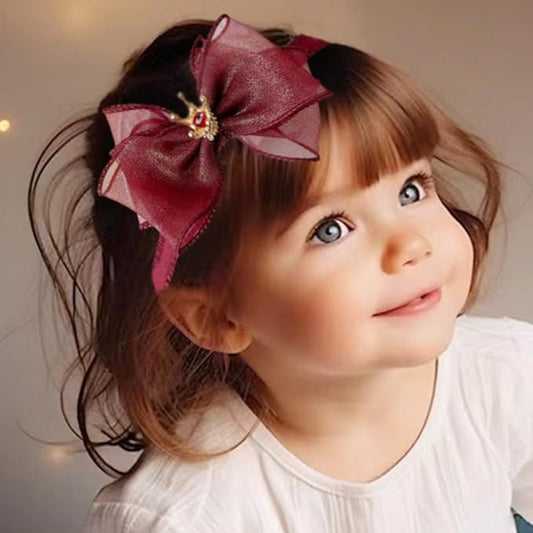 Cute Baby Girl Headband with Lace Bow and Crown Elastic