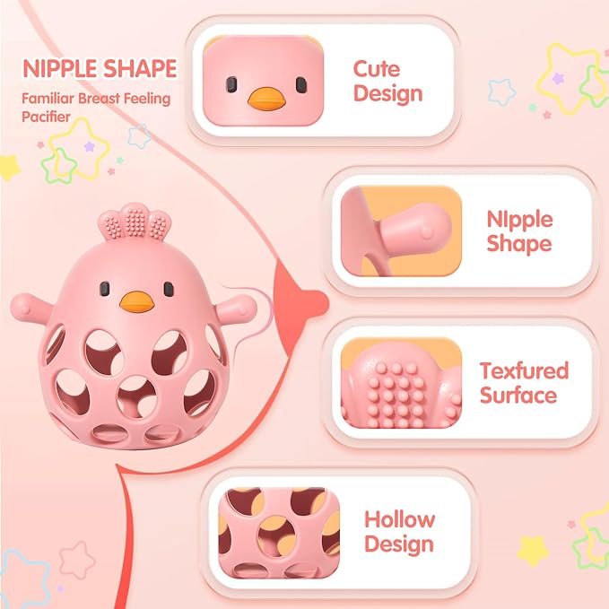 Baby Teething Toys with A Toy Safety Strap for Babies 0-6, 12 18 Months