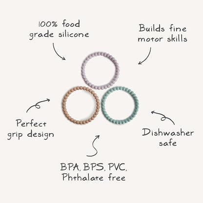 mushie Pearl Teether Bracelet | 3-Pack (Green Tea/Cool Gray/Sea Salt)