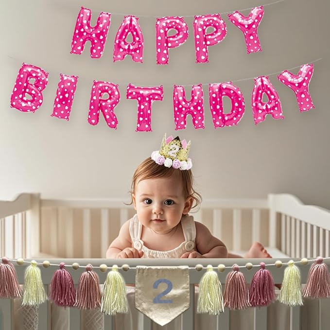 High Chair Banner 1-3st Birthday Decorations Girl- Wood Bead Tassel Garland, Princess Crowns Hat for Baby