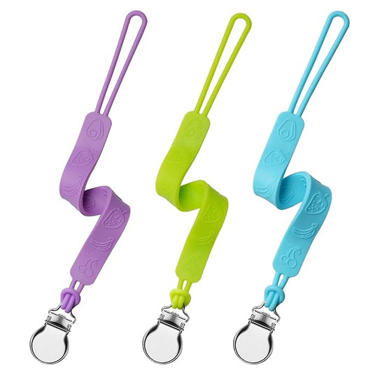 Silicone Pacifier Clip, Seposeve Pack of 3 Baby Pacifier Teether Clip with 4 Texture