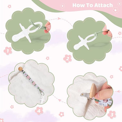 Pacifier Clip for Boys Girls Floral Daisy Macrame Baby Paci (1pack:Misty Rose)