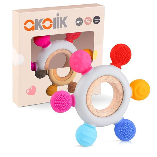 akolik Teething Toys for Babies, Baby Teethers Toy Teething Ring Silicone 3+ Months