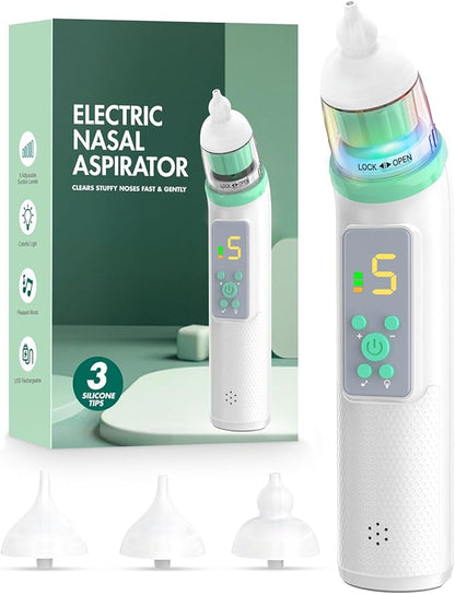 Nasal Aspirator for Baby, Electric Baby Nose Sucker with Adjustable 5 Levels Suction 3 Tips,
