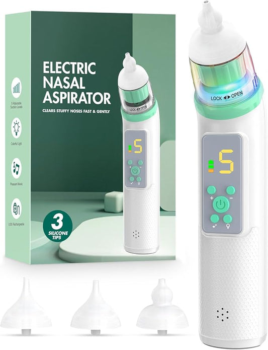 Nasal Aspirator for Baby, Electric Baby Nose Sucker with Adjustable 5 Levels Suction 3 Tips,