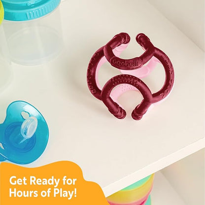 OgoBolli Gummi Teether Ring Textured Sensory Ball Toy for Babies & Toddlers - Stretchy, Soft Non-Toxic Silicone 6+ Months
