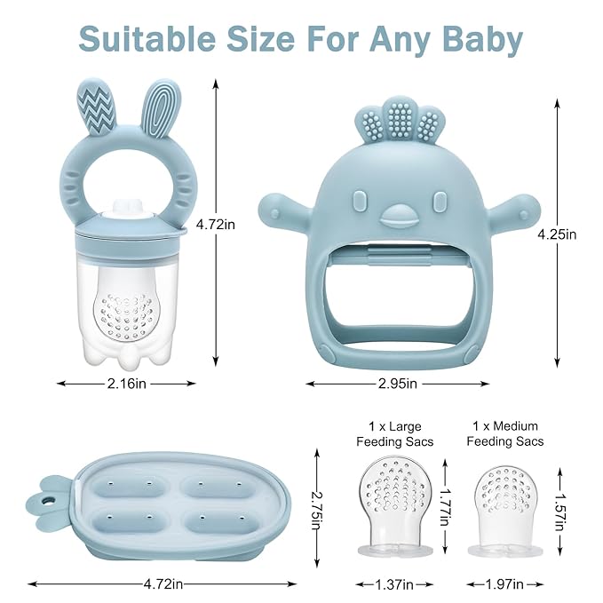 Baby Food Fruit Feeder & Mini Freezer Nibble Tray, Breastmilk Popsicle Molds for Baby Cooling Relief