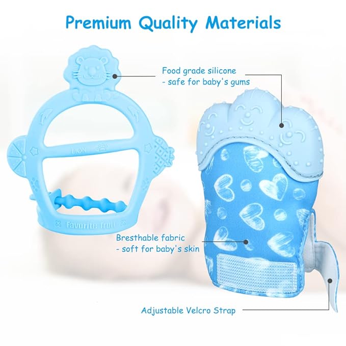 Vicloon Silicone Teething Mitt, 2Pcs Baby Teething Mitten 0-6month Infants