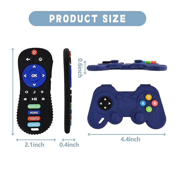 2 Pack Remote&Game Controller with Box, Silicone Teether Toys 6-12 Months 0-6 Months,