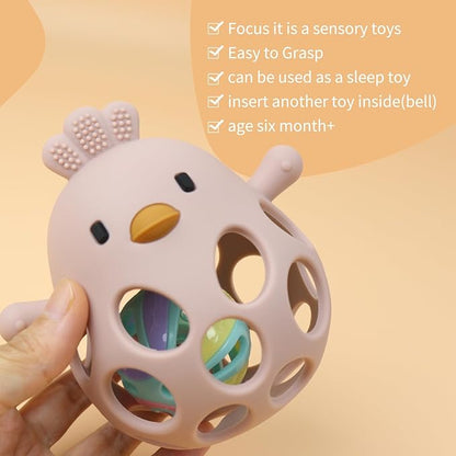 Baby Sensory 4-Piece Toy Set: Hollow Hand-Gripping Chicken Teether, Teething Mitten