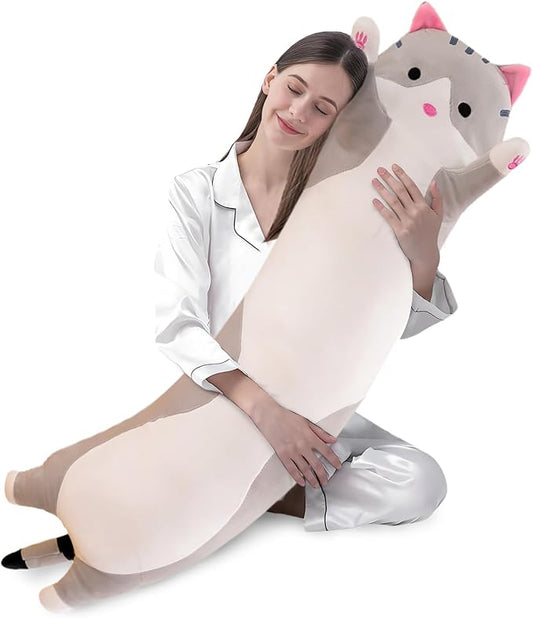 shangman Lovely Plush Cat Doll Cute Cartoon Soft Stuffed Kitten (Grey,130cm/51.1in)