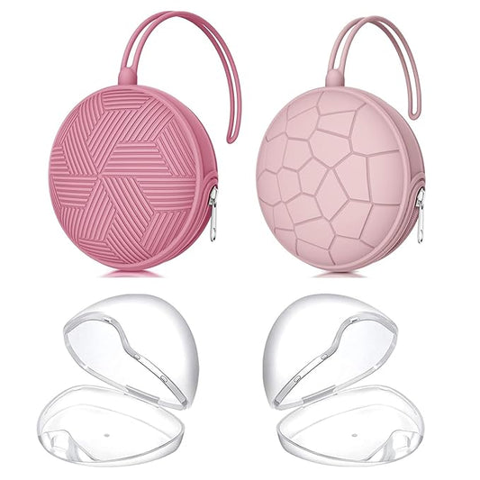 Smlpuame 4 Pack Pacifier Holder Case Set,2 Silicone Portable Pacifier Cover Pouch Bag for Diaper Bags Baby Carriage with 2 Transparent Pacifier Storage Container Box