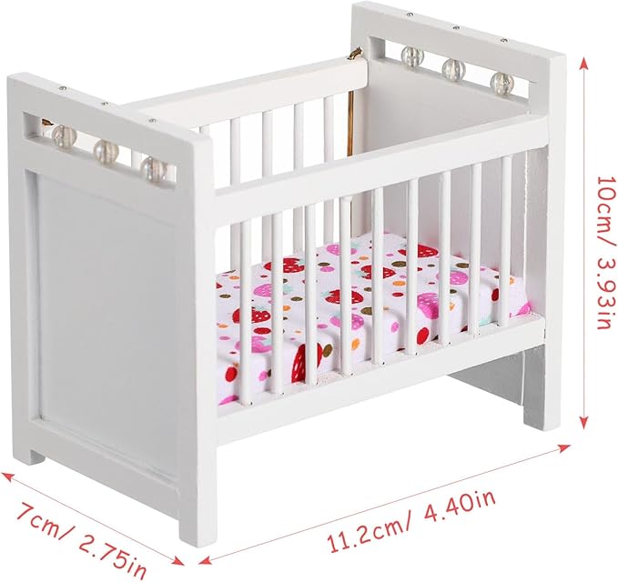 Vaguelly Dollhouse Baby Crib 1:12 Mini Crib Toy,Miniature Crib Dollhouse Mini Furniture Cradle