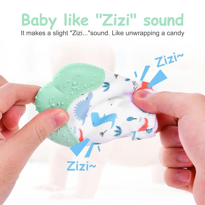 2Pack Silicone Teething Mitt, Soothing Infant Teething Mitten Pain Relief 0-12 Months