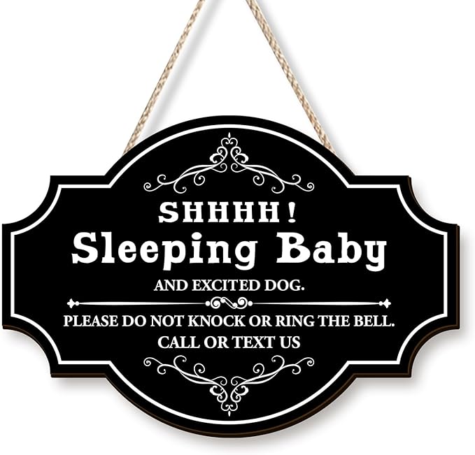 Pigort Funny Baby Sleeping Hanging Sign Plaque, Do Not Knock Or Ring The Bell 12x8.2inch