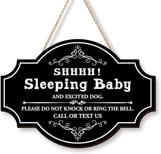 Pigort Funny Baby Sleeping Hanging Sign Plaque, Do Not Knock Or Ring The Bell 12x8.2inch