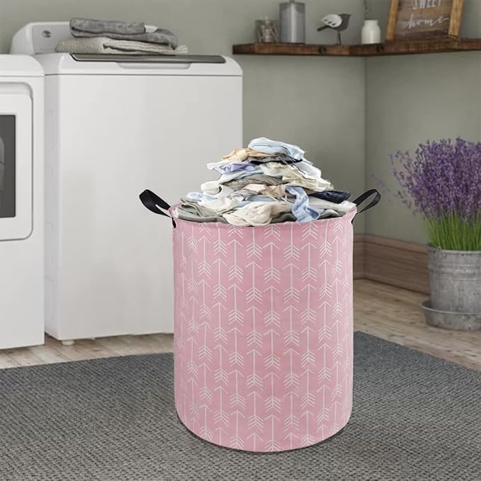 Round Pink Color Laundry Hamper Storage Basket Organizer Hamper Storage