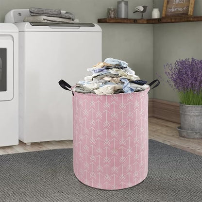 Round Pink Color Laundry Hamper Storage Basket Organizer Hamper Storage