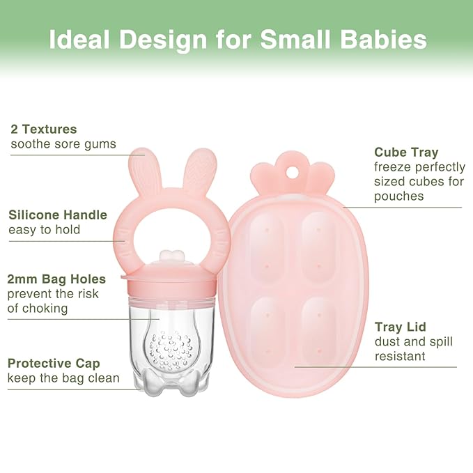Baby Fruit Feeder with Breastmilk Popsicle Molds & 3 Sizes Pouches, BPA Free Silicone Frozen Feeder for Teething Relief 4 Months+