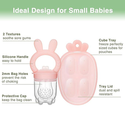 Baby Fruit Feeder with Breastmilk Popsicle Molds & 3 Sizes Pouches, BPA Free Silicone Frozen Feeder for Teething Relief 4 Months+