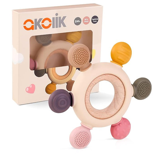 akolik Teething Toys for Babies, Baby Teethers Toy Teething Ring Silicone 3+ Months
