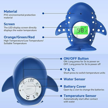 Baby Bath Thermometer, Instant Read Water Thermometer Safety with 3 Color Backlit and Temperature Warning