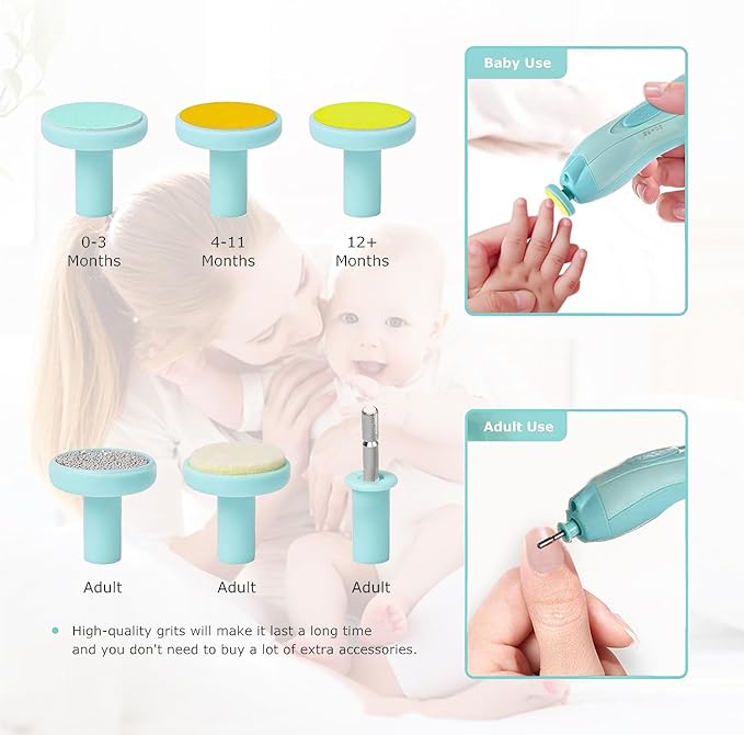 Baby Nail Electric Trimmer with with a Nail Clipper, Polish Grooming Kit with 6 Grinding Head - LED Light Safe Nail Clippers Nail File Kit for Infant Toddler or Adults Toes and Fingernails