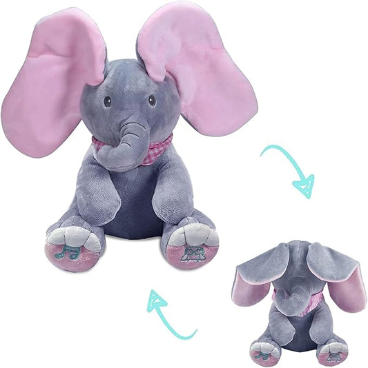 OMGOD Peek a Boo Elephant Stuffed Animals, Plush Toy for Baby Girls Hide-and-Seek Game Toy Singing Interactive Musical Toys 6 month 1+ Year Doll-12